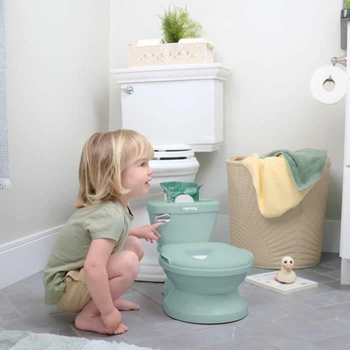 Ingenuity ING0074451998735 Inodoro Infantil Mini con Reductor, Descarga Musical y Compartimento para Toallitas Integrado, Verde 4