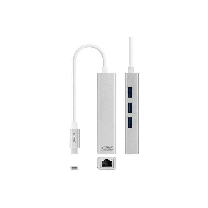 Nano Cable 10.03.0404 Hub USB-C a Ethernet Gigabit con 3 Puertos USB 3.0, Gris 1 Nano Cable 10.03.0404 Hub USB-C a Ethernet Gigabit con 3 Puertos USB 3.0, Gris 1