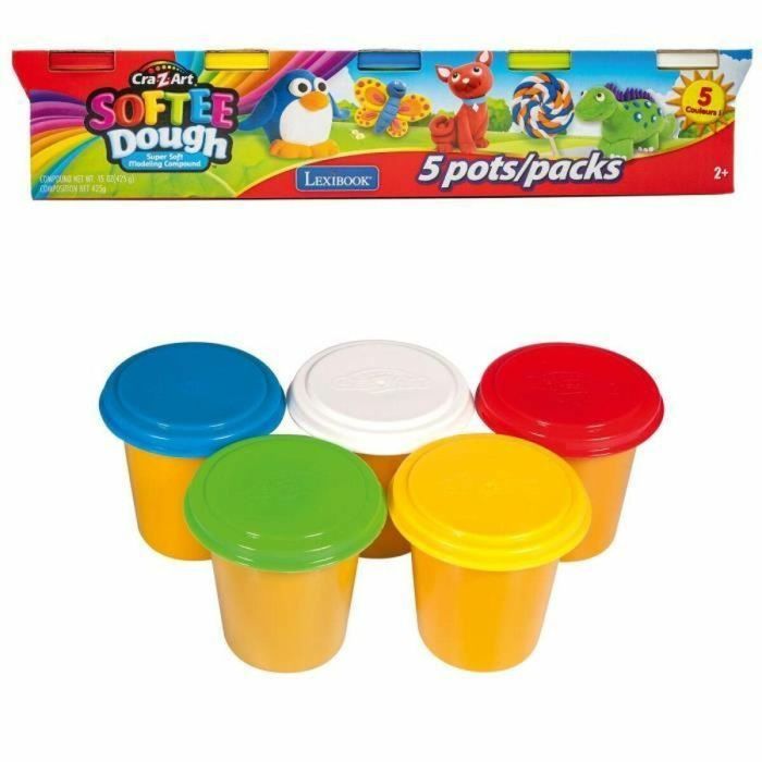 Lexibook LEX3380743110035 - Caja de 5 plastilinas Softee: colores clásicos, para modelar y crear