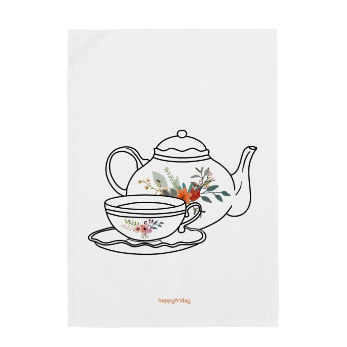 Paño de Cocina HappyFriday Time To Tea Multicolor 70 x 50 cm (2 Unidades) 3