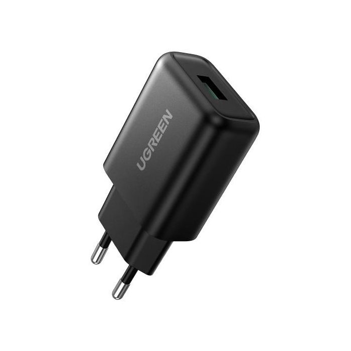 UGREEN 70273 - Cargador de Pared USB-A QC 3.0 de 18W Carga Rápida para Smartphone, Enchufe EU, Color Negro