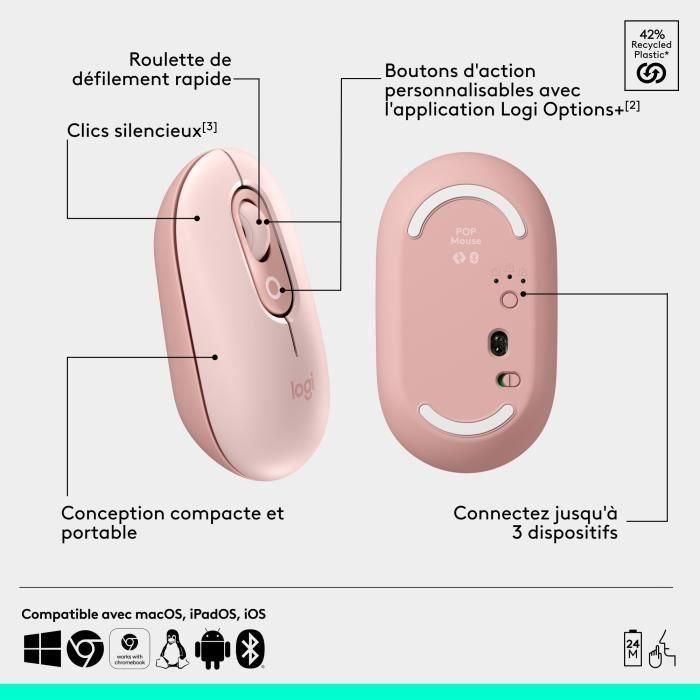 Ratón Bluetooth Inalámbrico Logitech Pop Rosa 5 Ratón Bluetooth Inalámbrico Logitech Pop Rosa 5
