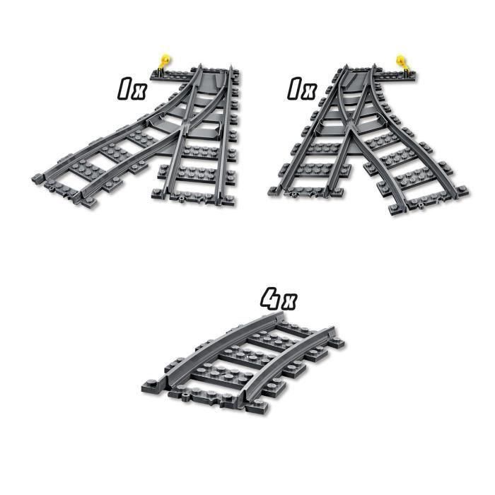LEGO 60238 City Conjunto de Rieles de Tren y Desvíos. Incluye 4 Curvos, 1 Desvío Derecho y 1 Izquierdo. Compatible con todos los conjuntos LEGO City. 2