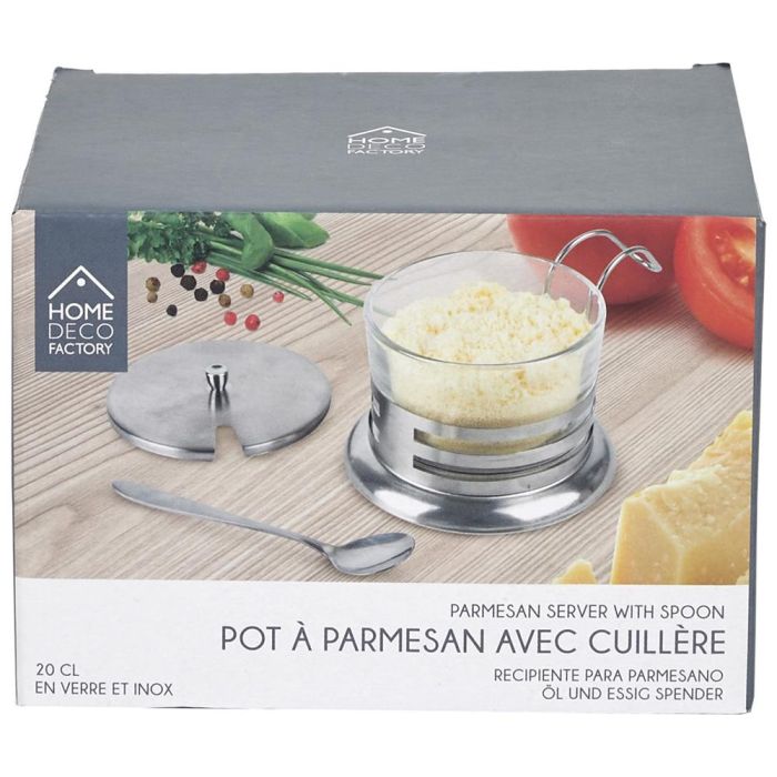Home Deco Factory Quesera con Cuchara Parmesano, Vidrio y Acero Inoxidable, 200 ml con Tapa 1 Home Deco Factory Quesera con Cuchara Parmesano, Vidrio y Acero Inoxidable, 200 ml con Tapa 1