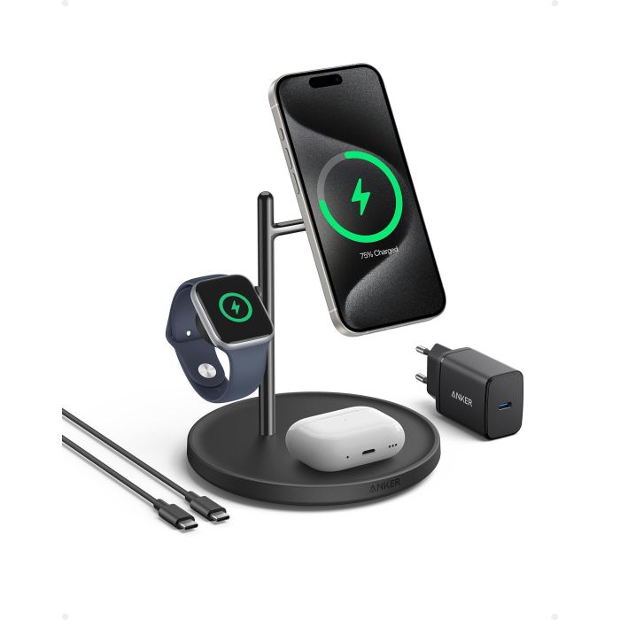 Anker MagGo Soporte de Carga Magnético 3 en 1 para iPhone, Apple Watch y AirPods, Inalámbrico, Carga Rápida 15W, Negro 1 Anker MagGo Soporte de Carga Magnético 3 en 1 para iPhone, Apple Watch y AirPods, Inalámbrico, Carga Rápida 15W, Negro 1