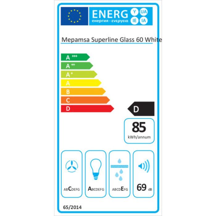 Campana Convencional Mepamsa Superline Glass 60 60 cm 415 m3/h 69 dB 140W Blanco 1 Campana Convencional Mepamsa Superline Glass 60 60 cm 415 m3/h 69 dB 140W Blanco 1