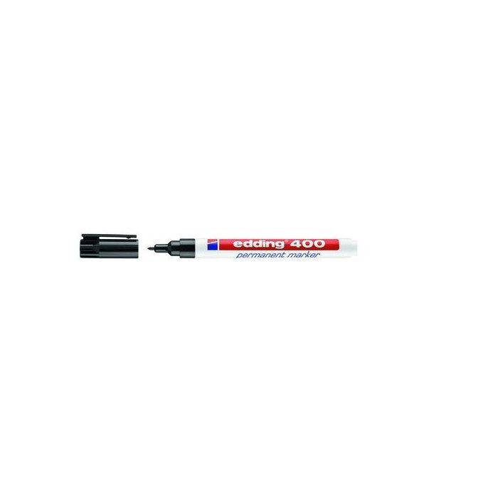 Edding Rotulador permanente 400 negro, punta redonda 1 mm, recargable para papel, metal, vidrio, plástico