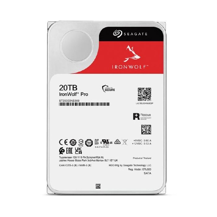 Seagate Disco Duro Interno IronWolf Pro 20 TB 3.5" 7200 RPM NAS 256 MB SATA 6 Gb/s 3