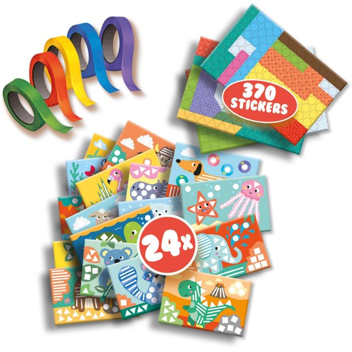 Ses Creative Aprendo a pegar y reconocer formas. Kit de manualidades con pegatinas, 5 rollos de cinta adhesiva y 24 cartas de animales 1