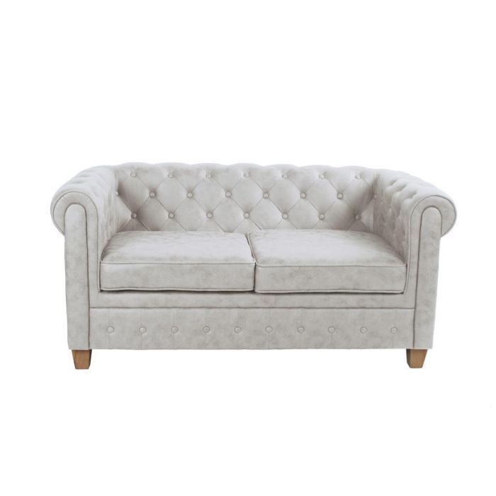 DKD Home Decor Sofá Vintage Capitoné Blanco Natural Poliéster Madera | Desmontable - Ancho 151 cm, Largo 80 cm, Alto 70 cm