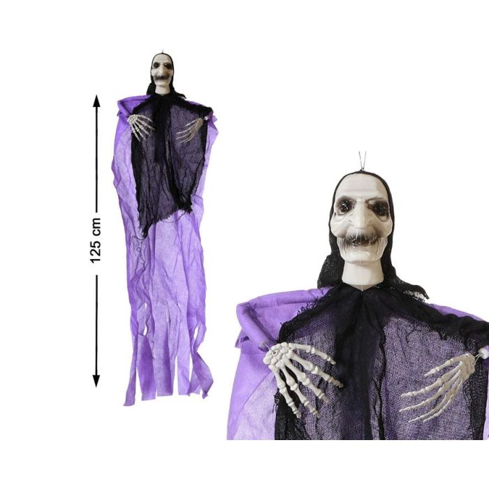 Figura Colgante Esqueleto con Capa Larga Morada 125x67 cm Halloween