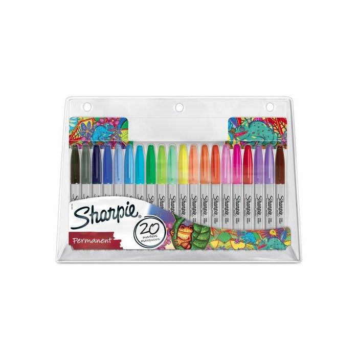 Rotulador Permanente Sharpie Fine Bolsa De 20 (Negro, Azul, Rojo, Verde, Naranja Claro, Naranja Oscuro, Lima, Amarillo, Magenta, Menta, Gris, Azul Marino, Azul Claro, Turquesa, Azul Medio, Melocotón, Rosa Fucsia, Frambuesa, Marrón, Morado)