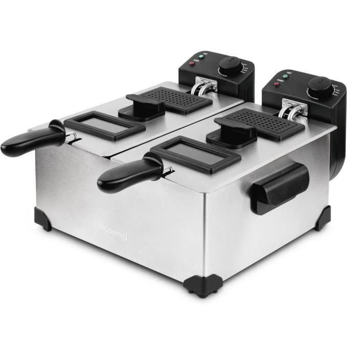 HKoeNIG DFX600 - Freidora doble sartén 2x3L - 3600W - 2 termostatos independientes - Cestas extraíbles - Filtros antiolor - Acero 1 HKoeNIG DFX600 - Freidora doble sartén 2x3L - 3600W - 2 termostatos independientes - Cestas extraíbles - Filtros antiolor - Acero 1