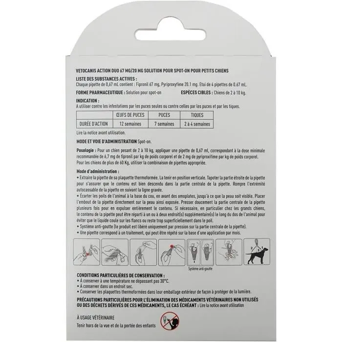 Vetocanis Pipetas Duo Antipulgas y Garrapatas x4 para Perros Pequeños 67mg/20mg 2