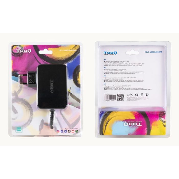 TOOQ Cargador portatil gan USB-C pd 100W, negro 3