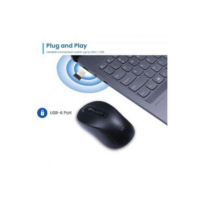 Ewent EW3218 Ratón óptico inalámbrico con clics silenciosos, 800-1600 DPI, receptor USB-A nano, 4 botones, ambidiestro, negro, pilas AA incluidas. 1 Ewent EW3218 Ratón óptico inalámbrico con clics silenciosos, 800-1600 DPI, receptor USB-A nano, 4 botones, ambidiestro, negro, pilas AA incluidas. 1