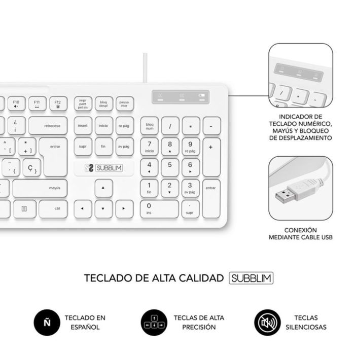 SUBBLIM Combo Business Slim Silencioso con cable USB Blanco 1 SUBBLIM Combo Business Slim Silencioso con cable USB Blanco 1