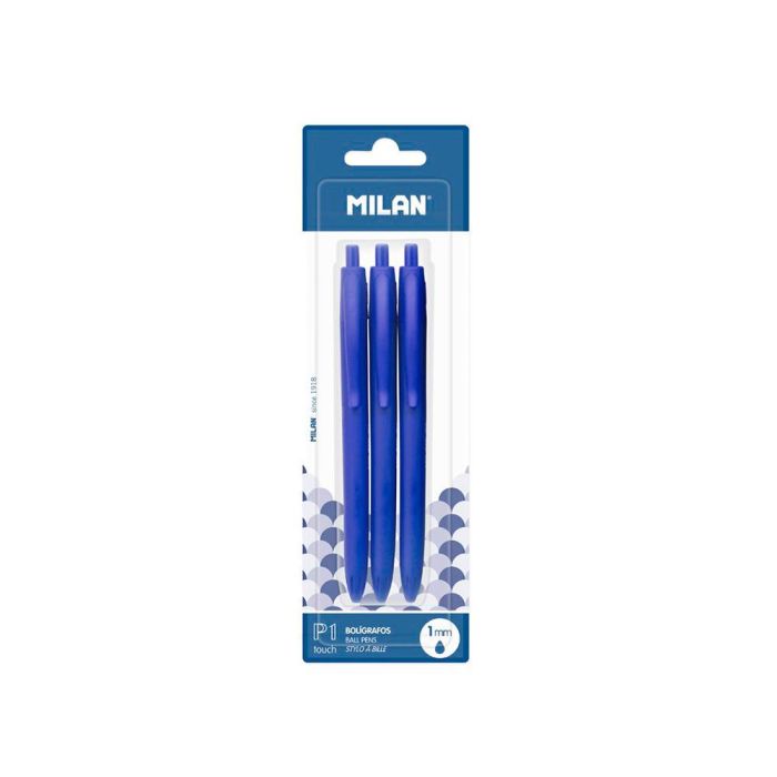 Boligrafo Milan P1 Retractil 1 mm Touch Azul Blister De 3 Unidades 1