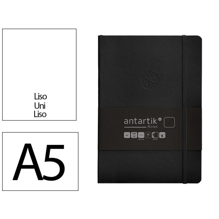 Cuaderno Con Gomilla Antartik Notes Tapa Blanda A5 Hojas Lisas Negro 80 Hojas 80 gr Fsc