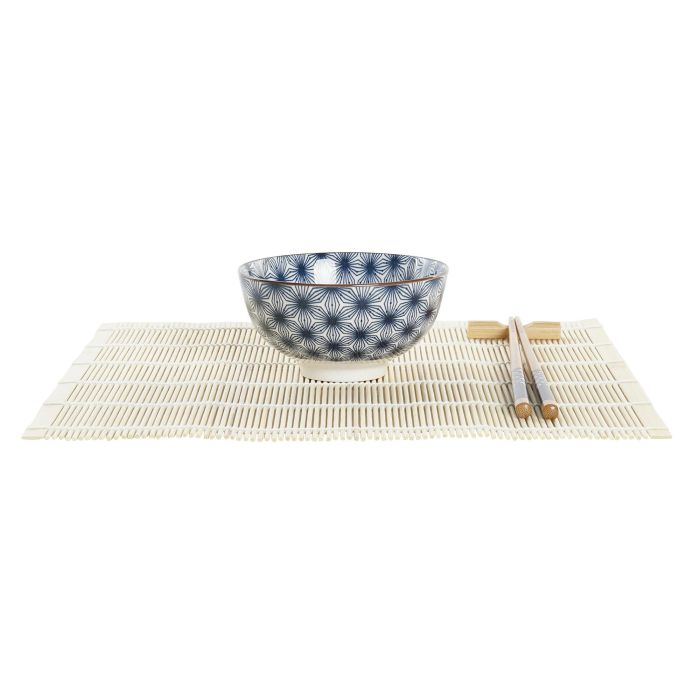 DKD Home Decor Set de Sushi Oriental 16 Piezas de Bambú y Gres Azul Blanco Apto Microondas y Lavavajillas 14,5x14,5x31 cm 2