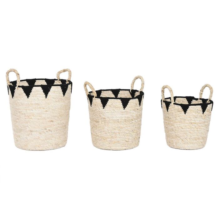 Cesta Boho DKD Home Decor Natural Negro 37 x 43 x 37 cm Set de 3