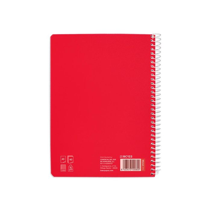 Cuaderno Espiral Liderpapel Din A5 Pautaguia Tapa Blanda 40H 75 gr Cuadro Pautado 5 mm Color Rojo 5 unidades 2