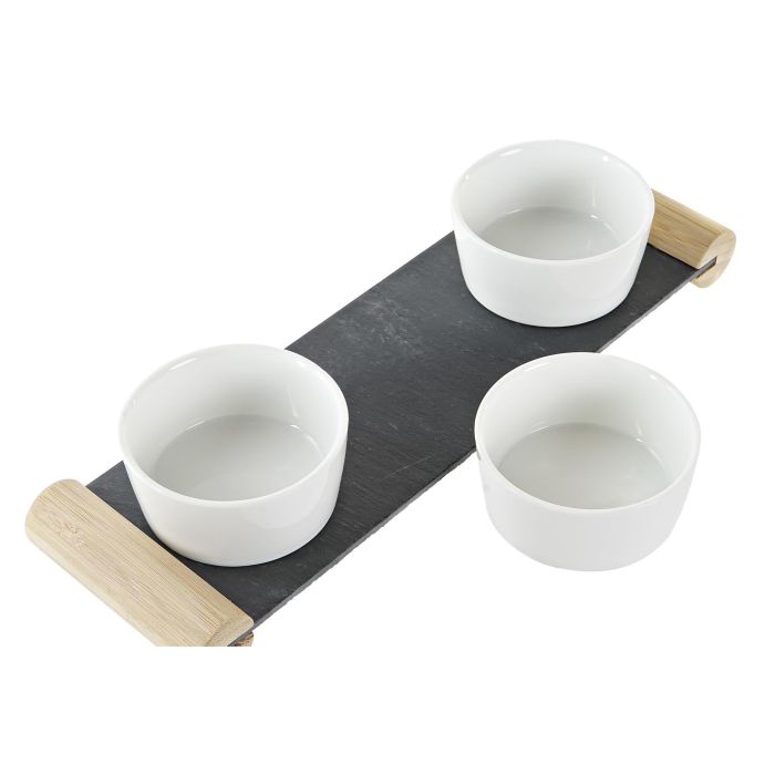 DKD Home Decor Tabla Aperitivo Negro Blanco Gres Pizarra 10 x 5.8 x 33 cm Set de 4 1