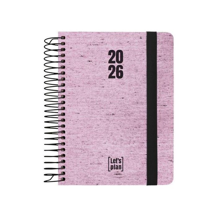 Agenda Anual (2026) Grafoplas Ecojeans Espiral Tapa Extradura Con Goma A6 150X120 S/V Rosa