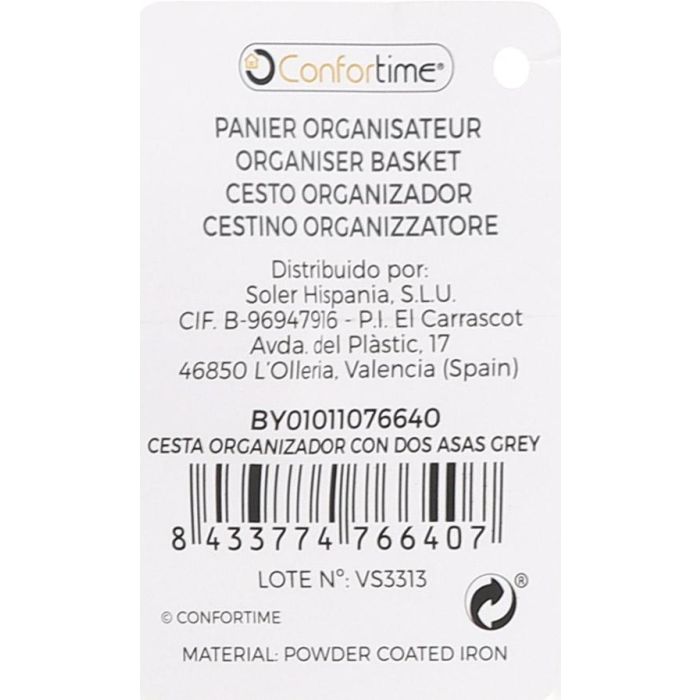 Confortime Cesta Organizador Con Dos Asas Grey 37,9 cm x 27,6 cm x 24,8 cm (6 Unidades)