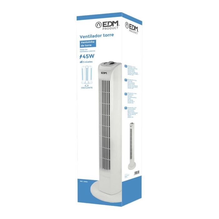 Ventilador de torre. potencia: 45w color blanco 21x78cm edm 2