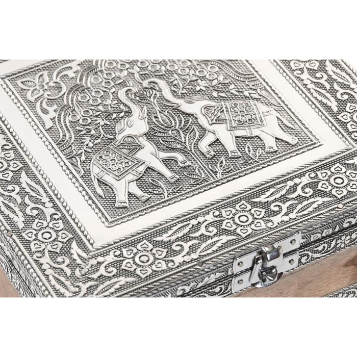 DKD Home Decor Joyero Indio Plateado Natural Madera Aluminio 18 x 18 x 6 cm 1