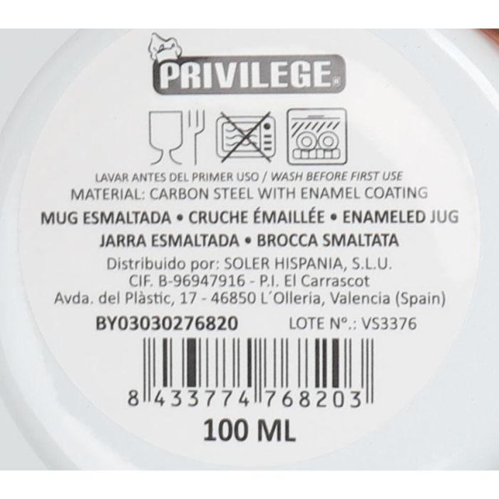 Mug esmaltada blanca con frases 150 ml - Privilege (24 Unidades) 10 Mug esmaltada blanca con frases 150 ml - Privilege (24 Unidades) 10