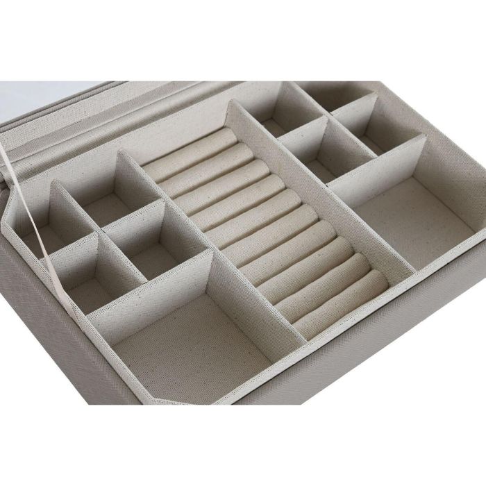 DKD Home Decor Joyero Tradicional Beige de PU y Cristal para Almacenar Joyas, Anillos y Accesorios. Medidas 21x30x6 cm 3