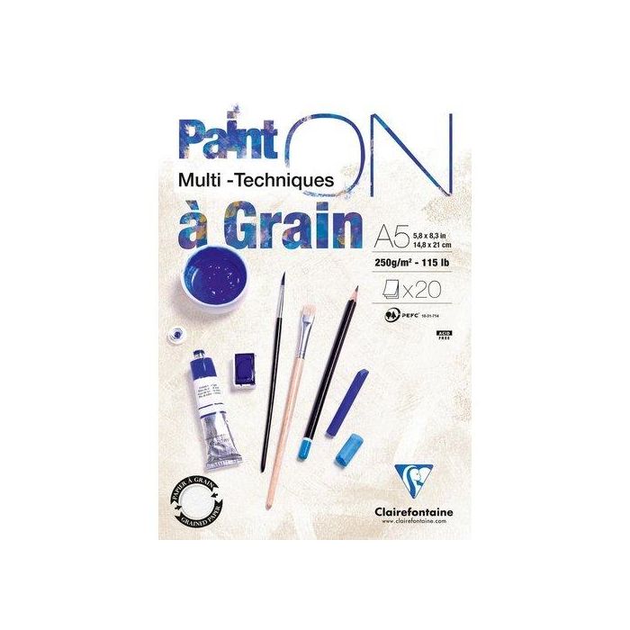 Bloc De Dibujo Clairefontaine Paint On Multitecnicas Encolado Con Grano A5 250G 20H (Set de 4)