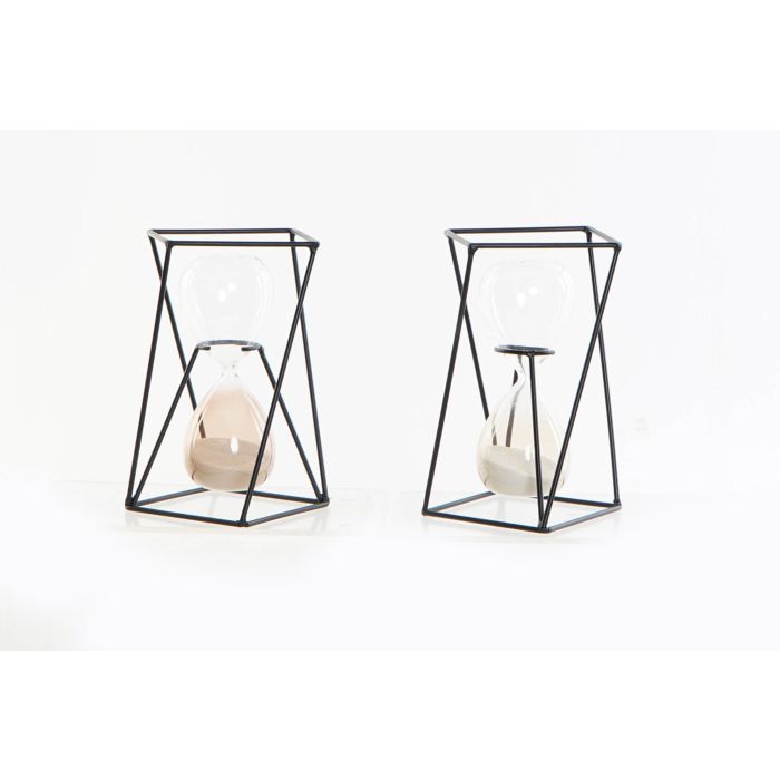 DKD Home Decor Reloj de Arena Loft de 4 Minutos, Fabricado en Metal y Cristal, Tonos Terracota Ámbar, 14x19x14 cm (Set de 2 Unidades)