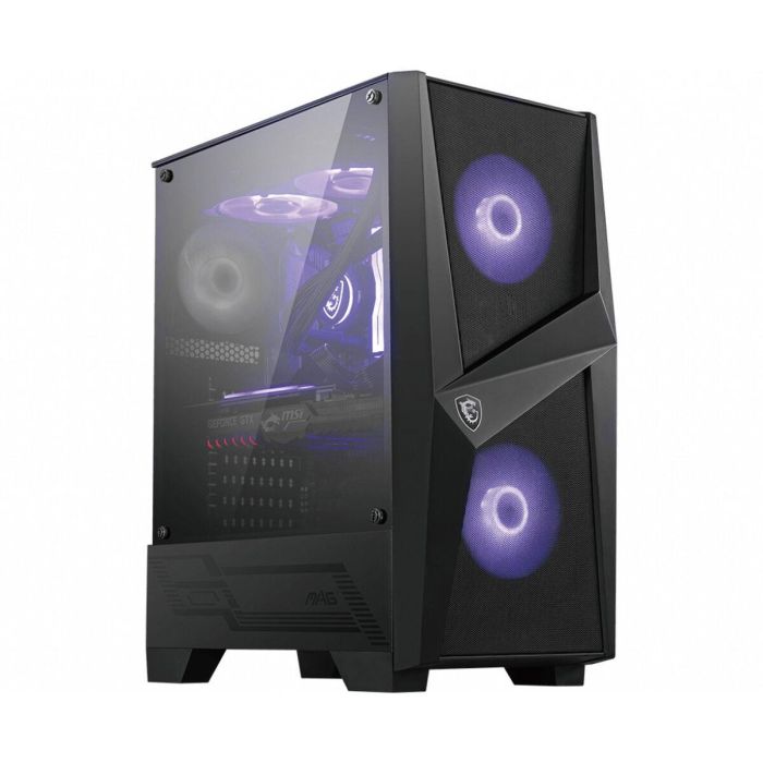 MSI MAG Forge 100M Midi Tower Negro Transparente con Iluminación Púrpura y Panel de Vidrio Templado para PC Gaming 40