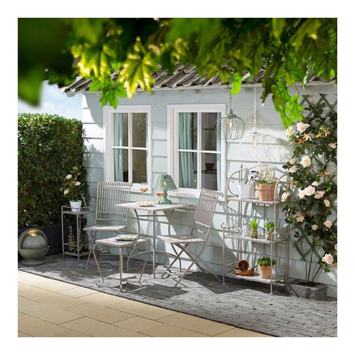 Mesa Bistro Exterior Metálica con Mosaico de Piedra, Color Marrón, 58 x 58 x 72 cm