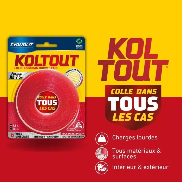 Cyanolit Cinta Koltout XL CYA3045205074958 Cinta Adhesiva de Doble Cara Alta Adherencia Discreta y Duradera 7,5 m x 19 mm 3 Cyanolit Cinta Koltout XL CYA3045205074958 Cinta Adhesiva de Doble Cara Alta Adherencia Discreta y Duradera 7,5 m x 19 mm 3