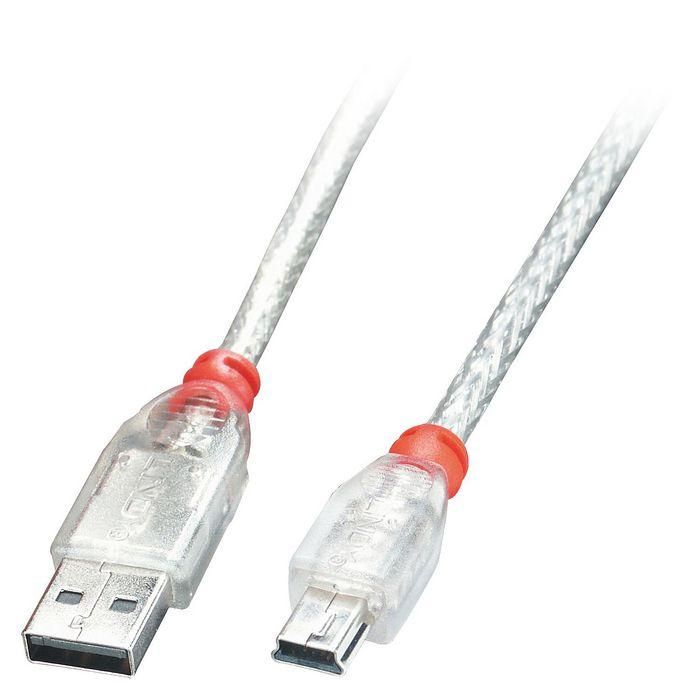 Lindy 5m USB 2.0 Cable - Type A To Mini-B, Transparent Lindy 5m USB 2.0 Cable - Type A To Mini-B, Transparent