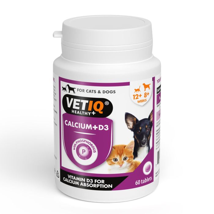 VetIQ Kalsium Plus Suplemento de Calcio y Fósforo para Perros, Gatos, Cachorros, Gatitos y Hembras Lactantes - Huesos y Dientes Fuertes