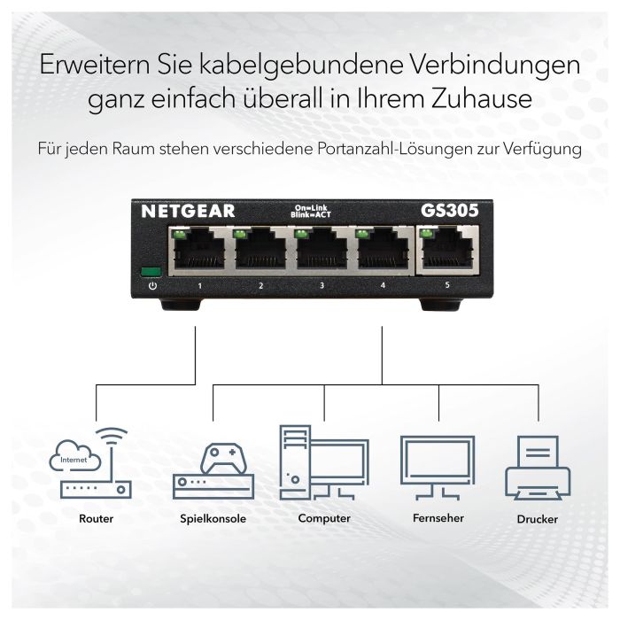 Netgear GS305v3 Switch Gigabit Ethernet 5 Puertos RJ-45 10/100/1000Mbps Metal EU MODEL