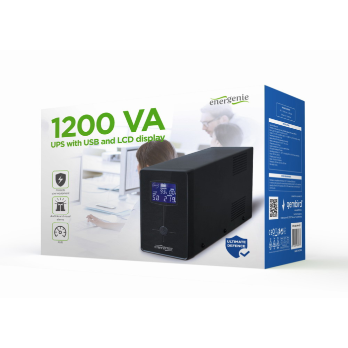 Gembird EG-UPS-033 sistema de alimentación ininterrumpida (UPS) Línea interactiva 1.2 kVA 720W, 3 Salidas AC, Torre Negro con Pantalla LCD Gembird EG-UPS-033 sistema de alimentación ininterrumpida (UPS) Línea interactiva 1.2 kVA 720W, 3 Salidas AC, Torre Negro con Pantalla LCD