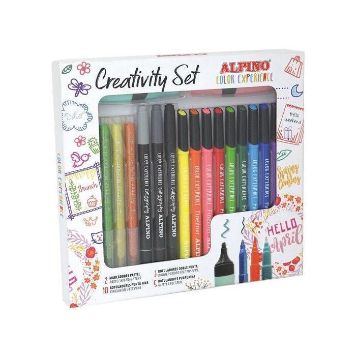 Alpino Creativity Color Experience Set C-Surtidos Estuche 20 Ud - 10 Fineliner, 5 Glitter, 3 Doble Punta Callygraphy, 2 Marcadores Pastel