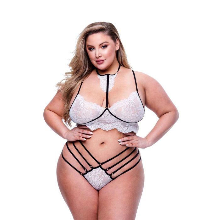 Conjunto de Lencería Baci Lingerie Strappy Lace Blanco Negro/Blanco 2 Piezas (Queen) 4 Conjunto de Lencería Baci Lingerie Strappy Lace Blanco Negro/Blanco 2 Piezas (Queen) 4
