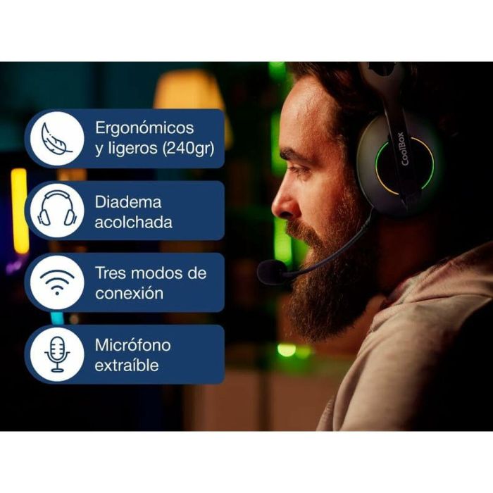Coolbox Auriculares WB01 Inalámbricos Bluetooth 5.4 con Micrófono Extraíble y RGB - Blanco 5