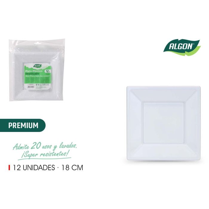 Algon Set de 12 Platos Cuadrados de Plástico Premium 18 cm (24 Unidades) 0 Algon Set de 12 Platos Cuadrados de Plástico Premium 18 cm (24 Unidades) 0