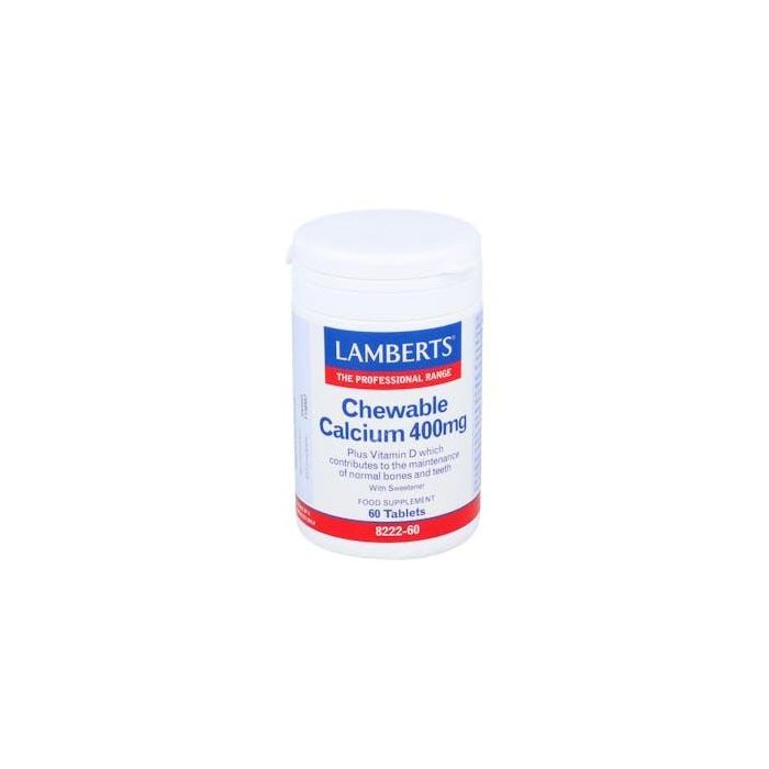 LAMBERTS Calcio Masticable 400 mg con Vitamina D3, FOS y Sabor Limón. Apto Niños y Vegetarianos. 60 Comprimidos.