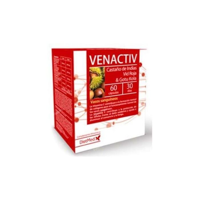 DIETMED Venactiv 60 Cápsulas - Ayuda Piernas Cansadas, Vasos Sanguíneos y Formación de Colágeno con Vitamina C