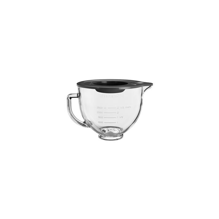 Kitchenaid 5KSM5GB Bol de Cristal con Pico Vertido y Líneas de Medición, Apto para Microondas y Congelador con Tapa de Silicona