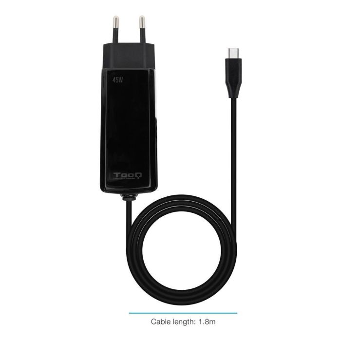 TooQ TQLC-USBCGAN45PD-C Cargador Portátil GaN USB-C PD 45W Automático, para MacBook y otros portátiles USB-C, Negro. 1